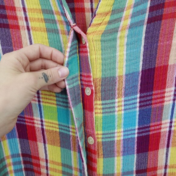 Soft Surroundings Plaid Shirt Women XL Multi Boho Eclectic Whimsical Playful Mod - Picture 5 of 16